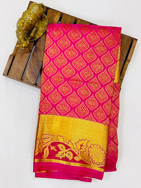 Charming Pink Color Pure Kanchi Silk Gold Zari Work Saree In Near Me