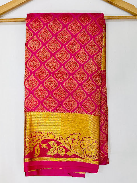 Pink Color Pure Kanchi Silk Gold Zari Work Saree For Women In USA