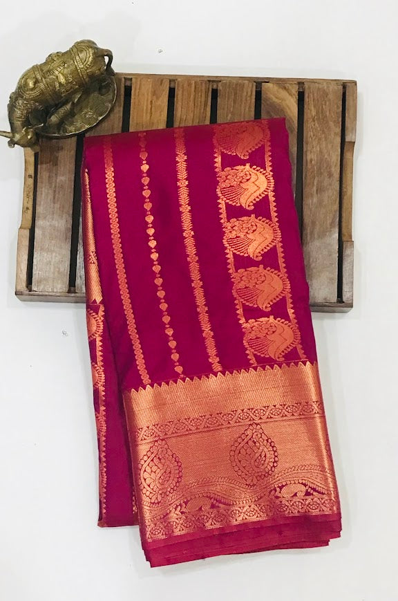 Dark Red Color Pure Kanchi Silk Saree Work In Near Me