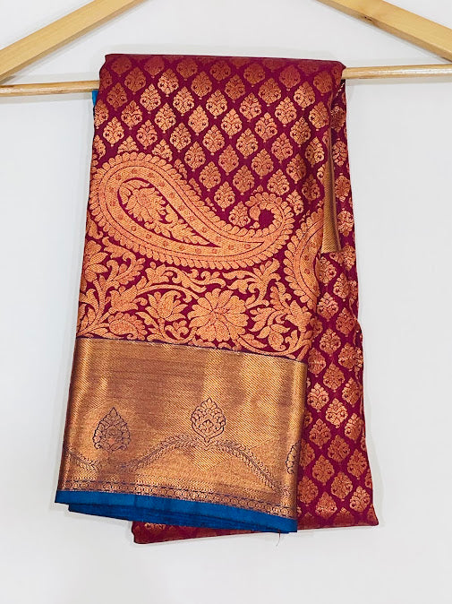 Attractive Maroon Color Pure Kanchi Silk Gold Zari Work Saree in Chandler