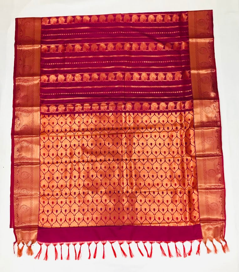  Dark Red Color Pure Kanchi Silk Saree Work In Yuma