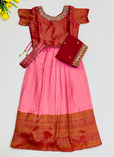 Alluring Pink Color Georgette With Embroidery And Mirror Work Choli Set For Girls