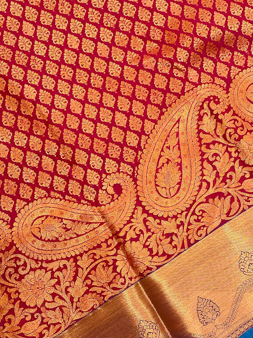 Attractive Maroon Color Pure Kanchi Silk Gold Zari Work Saree For Women in Suncity