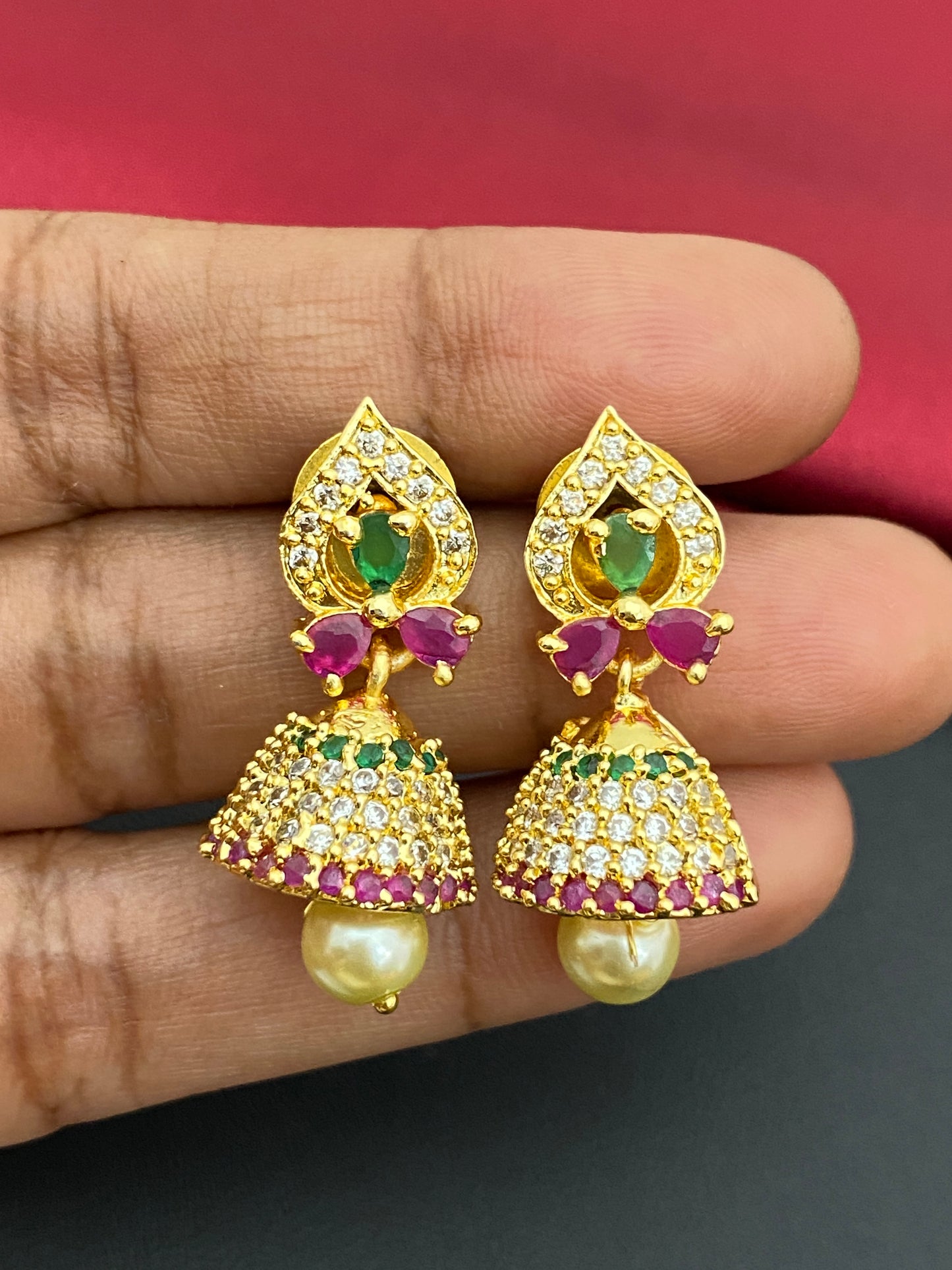 Multi Color Stone Jhumka Earrings In USA
