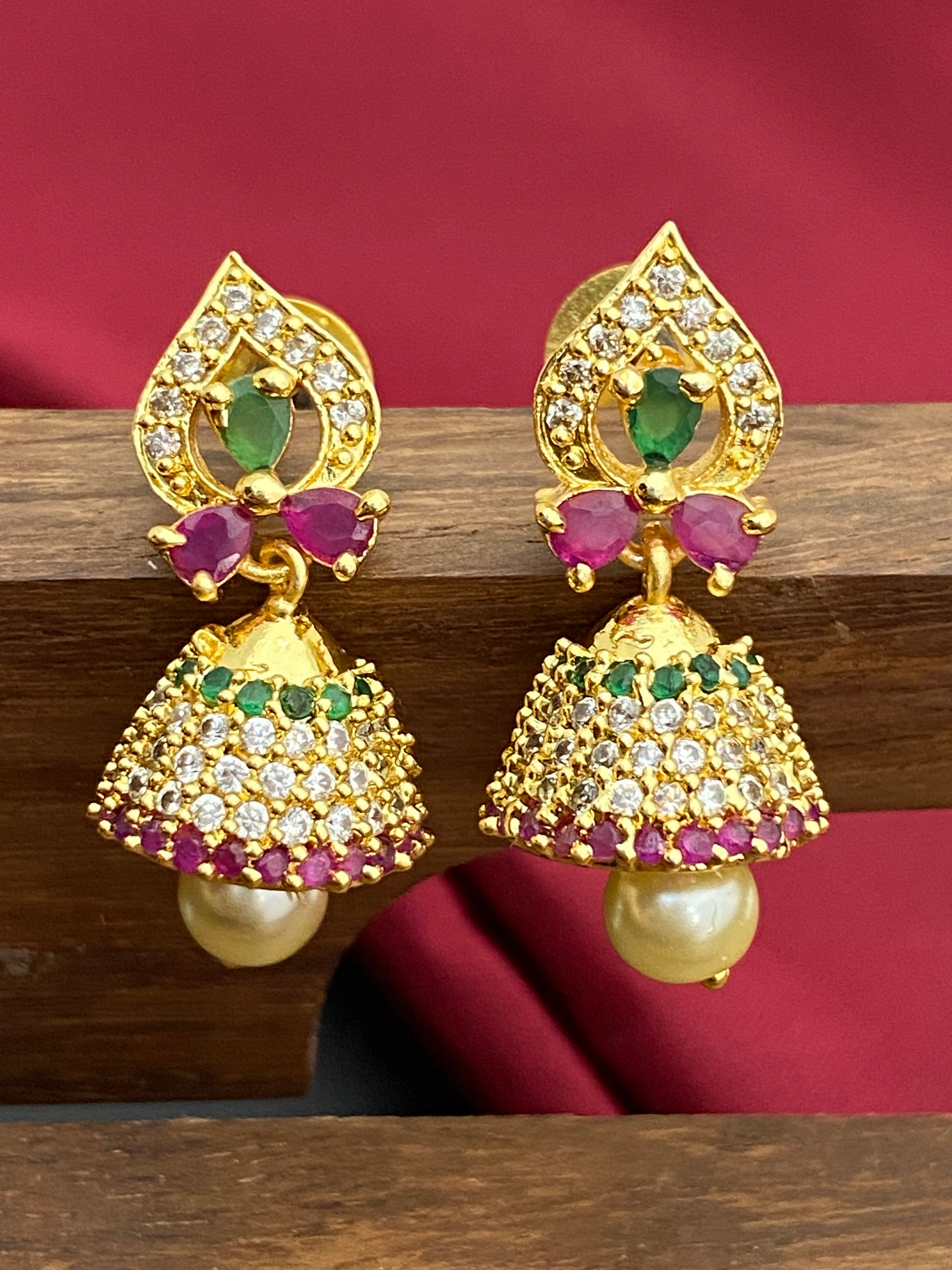 Dazzling Gold Plated Multi Color Stone Jhumka Earrings