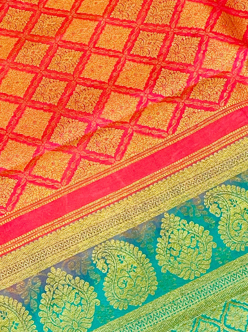 Elegant Pink Color Pure Kanchi Silk Gold Zari Work Saree In Tempe