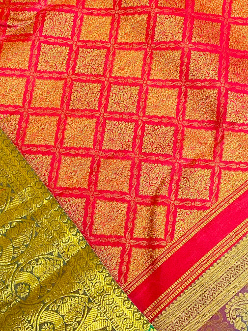 Elegant Pink Color Pure Kanchi Silk Gold Zari Work Saree For Women In Suncity