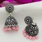 Gorgeous Silver Oxidized Jhumkhas With Pink Color Bead Hangings For Women In USA