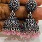 Gorgeous Silver Oxidized Jhumkhas With Pink Color Bead Hangings For Women Near Me