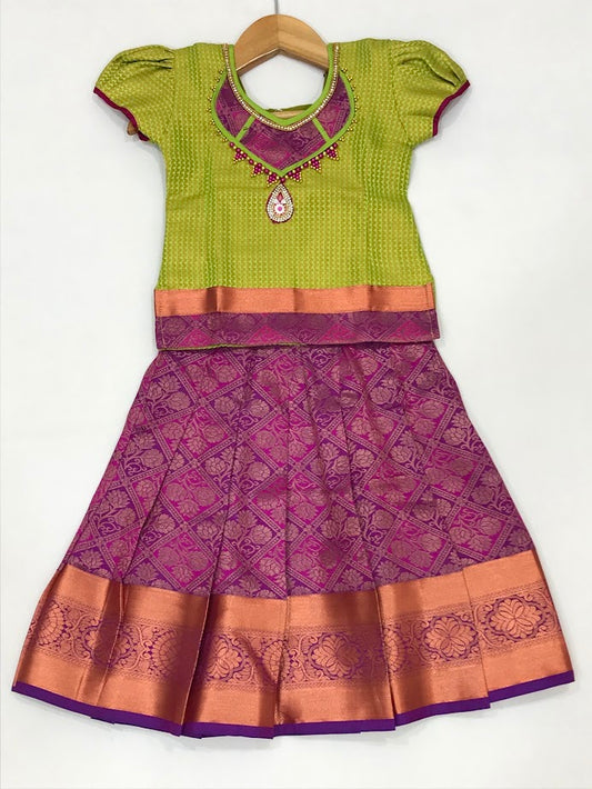 Gorgeous Green Color Silk Langa Set For Girls In Tempe