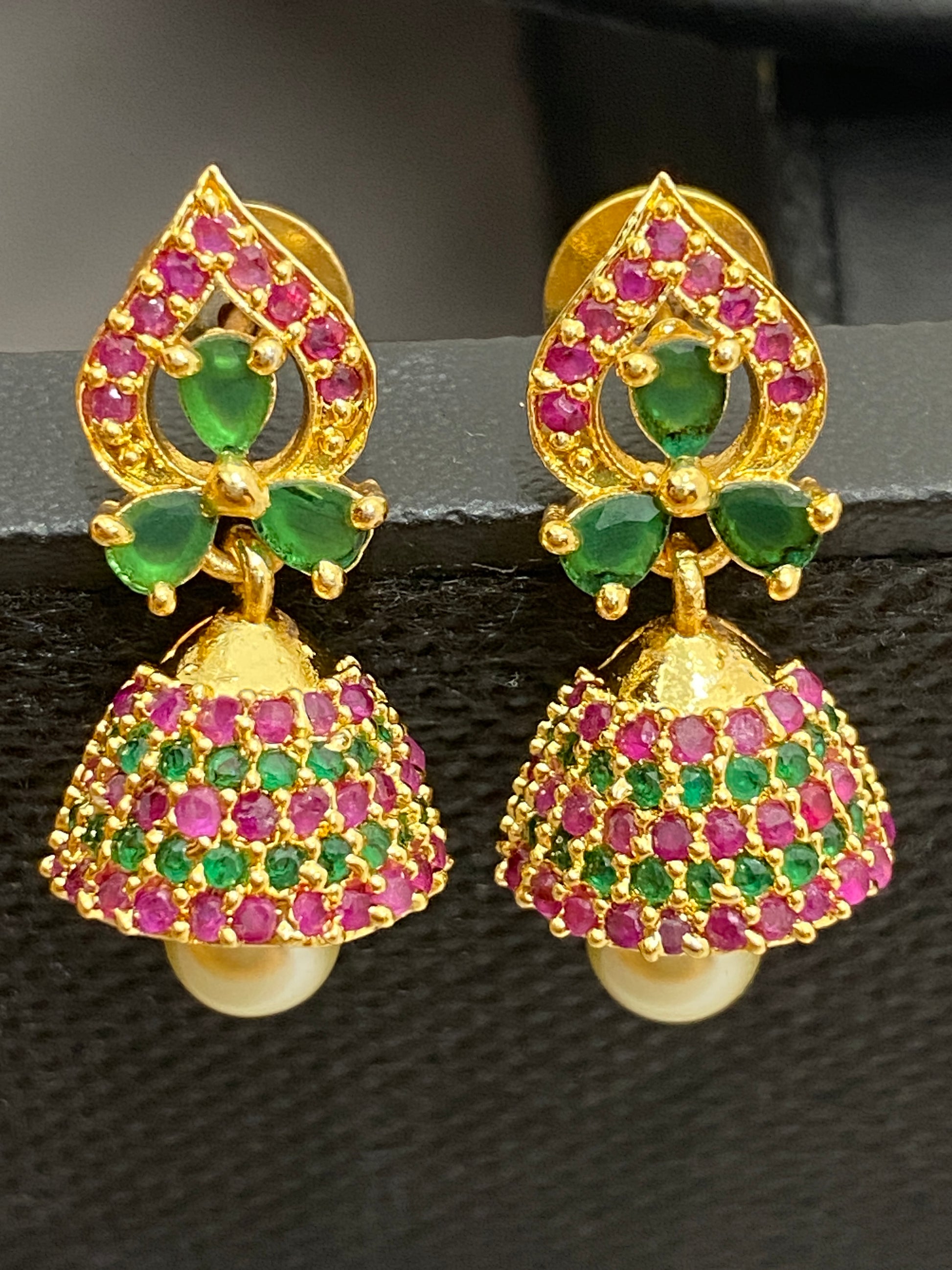 Elegant Multi Color Stoned Traditional Wear Jhumka Earrings