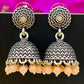 Beautiful Oxidized Silver Jhumkhas With Orange Color Bead Hangings And Flower Motif Stud