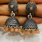 Beautiful Oxidized Silver Jhumkhas With Orange Color Bead Hangings And Flower Motif Stud Near Me