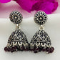 Appealing Oxidized Silver Jhumkhas With Maroon Bead Hangings For Women In USA