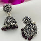 Appealing Oxidized Silver Jhumkhas With Maroon Bead Hangings For Women In Tempe