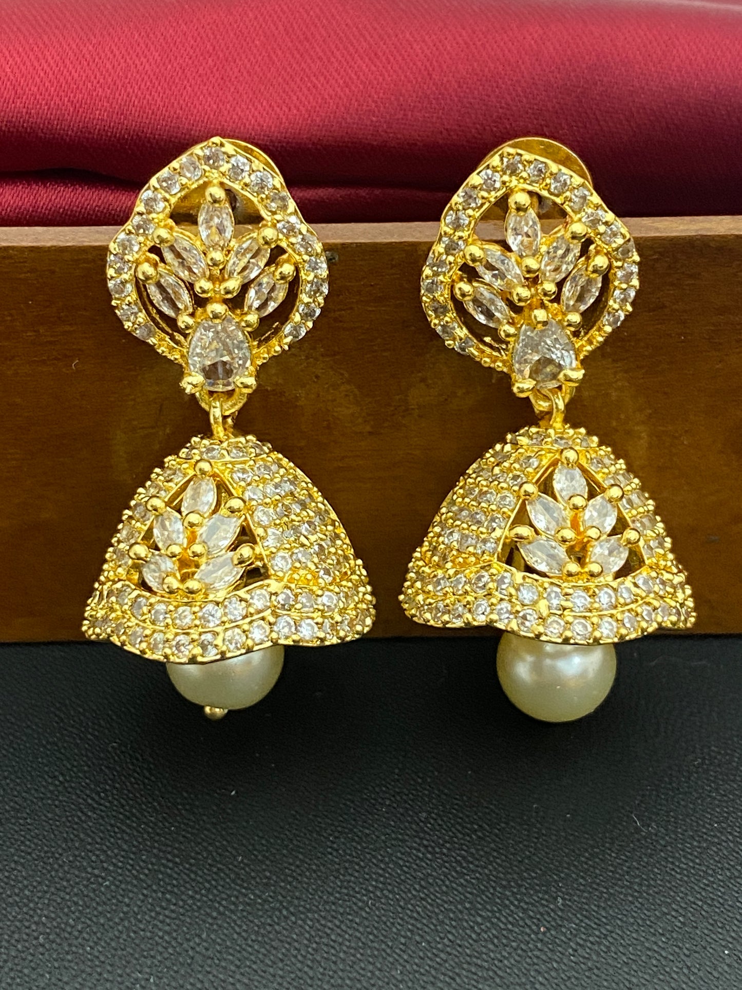 Charming Gold Plated White Color Jhumka Earrings Near Me