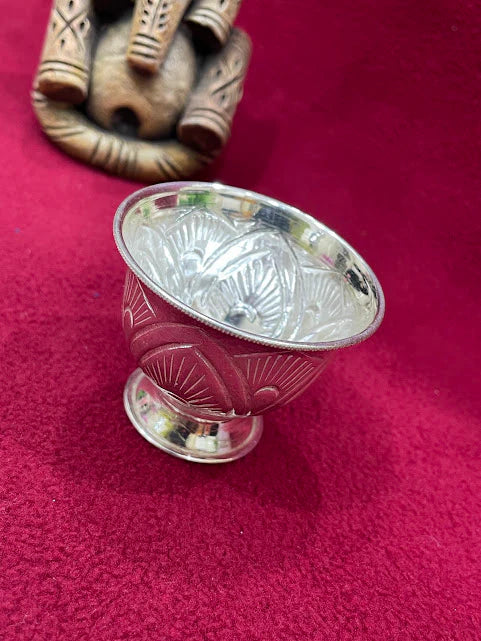 100% Pure Fine Silver Floral Pattern Chandan Cup In USA