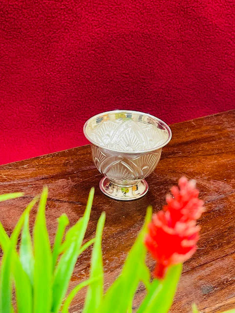 100% Pure Fine Silver Floral Pattern Chandan Cup Near Me