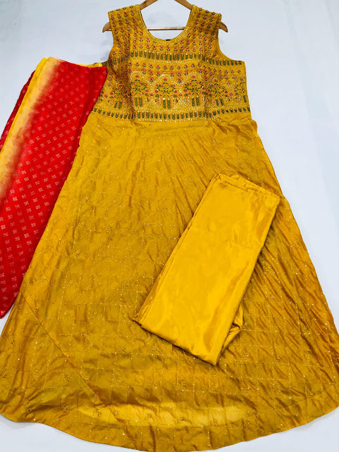 Beautiful Yellow colored Cotton Embroidery Work Kurti Near Me