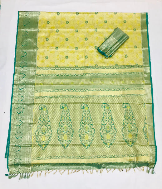 Charming Yellow Color Kanchi Silk Saree With Zari Work For Women In USA