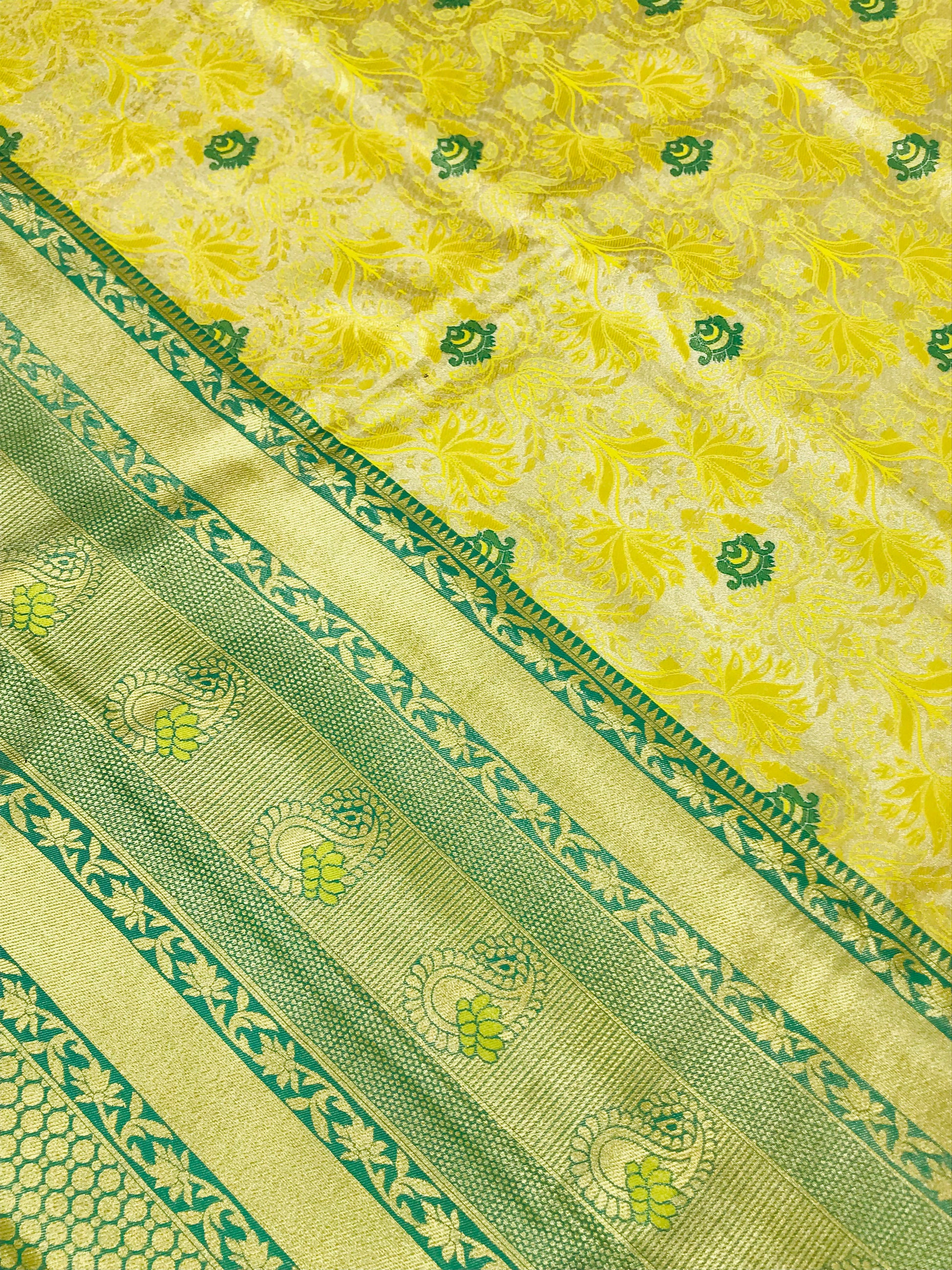 Yellow Color Kanchi Silk Saree With Zari Work For Women In Yuma