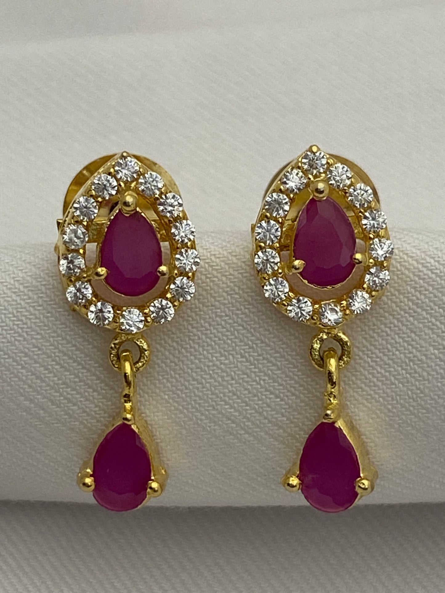 Beautiful Gold tone cz Ruby Stoned Earrings