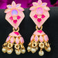 Gorgeous Pink Enamel Earrings With Pearl Jhumka