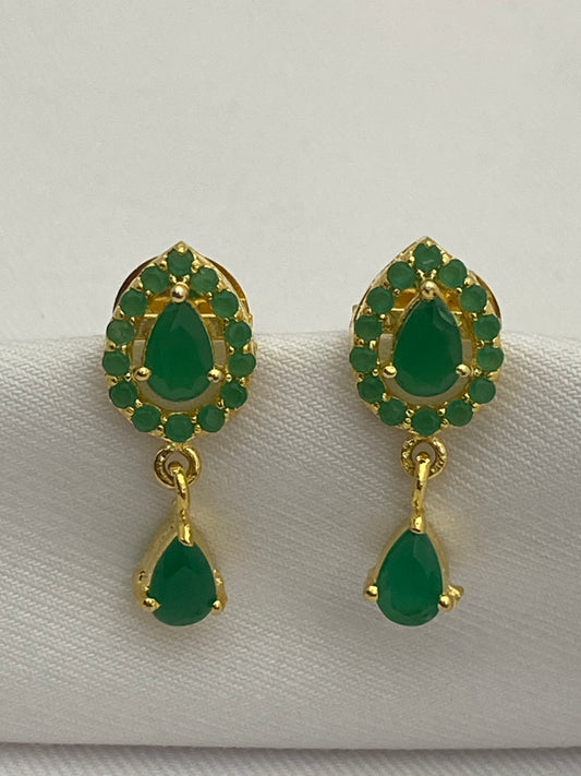 Charming Gold Plated Green Color Stoned Earrings