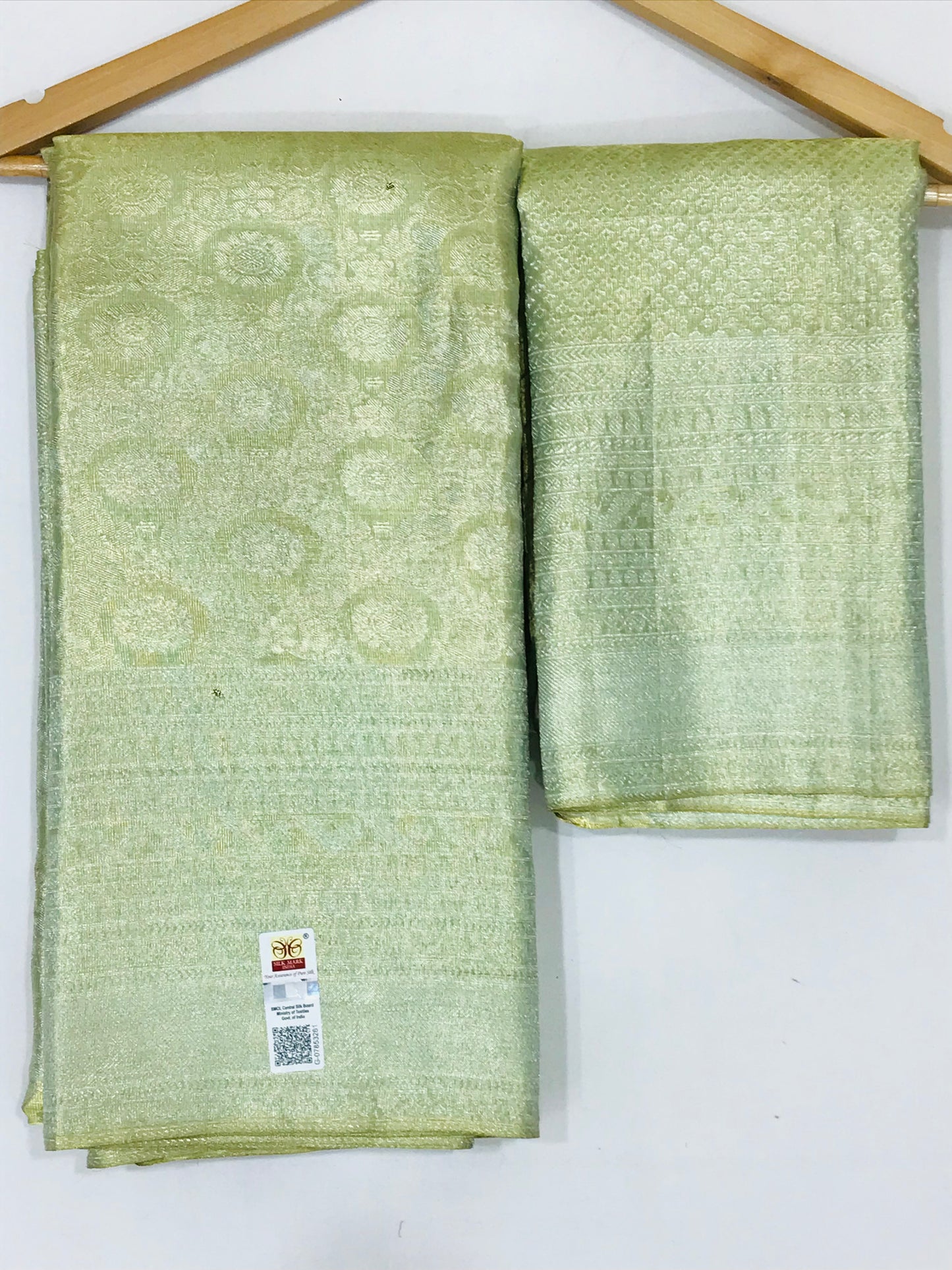 Pista Green Color Pure Kanchi Silk Saree With Gold And Silver Zari For Women In USA