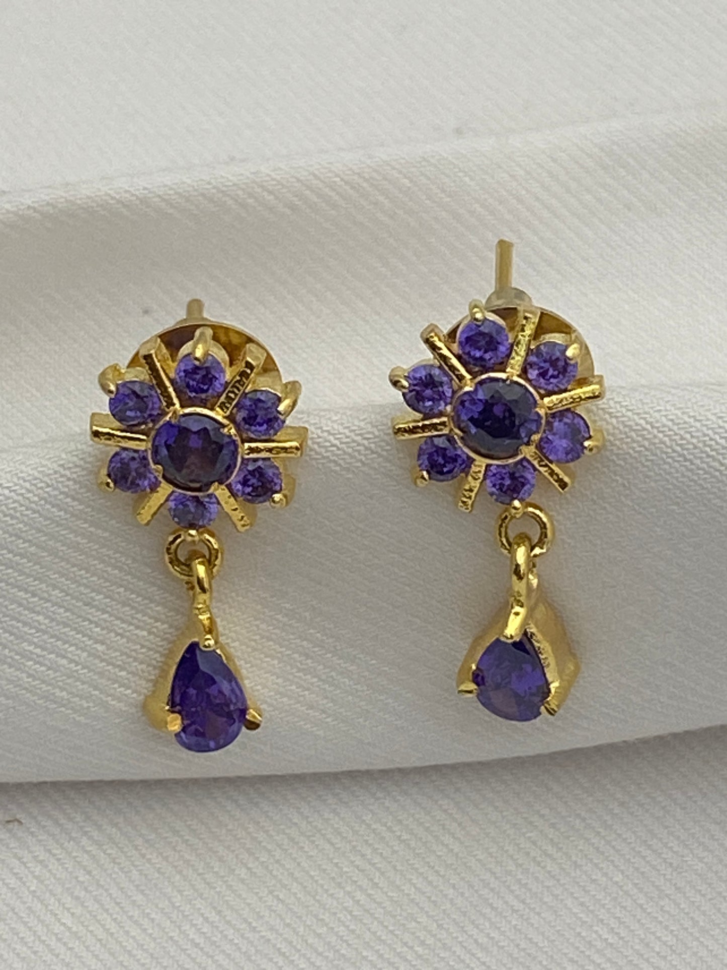 Gorgeous Unique Purple Stones Gold Plated Earrings