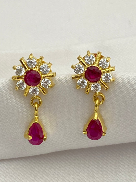 Beautiful Sparkling Ruby White Stoned Gold Plated Studs Earrings