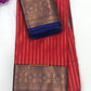 Gorgeous Red Color Pure Kanchi Soft Silk Blue And Gold Border Saree For Women