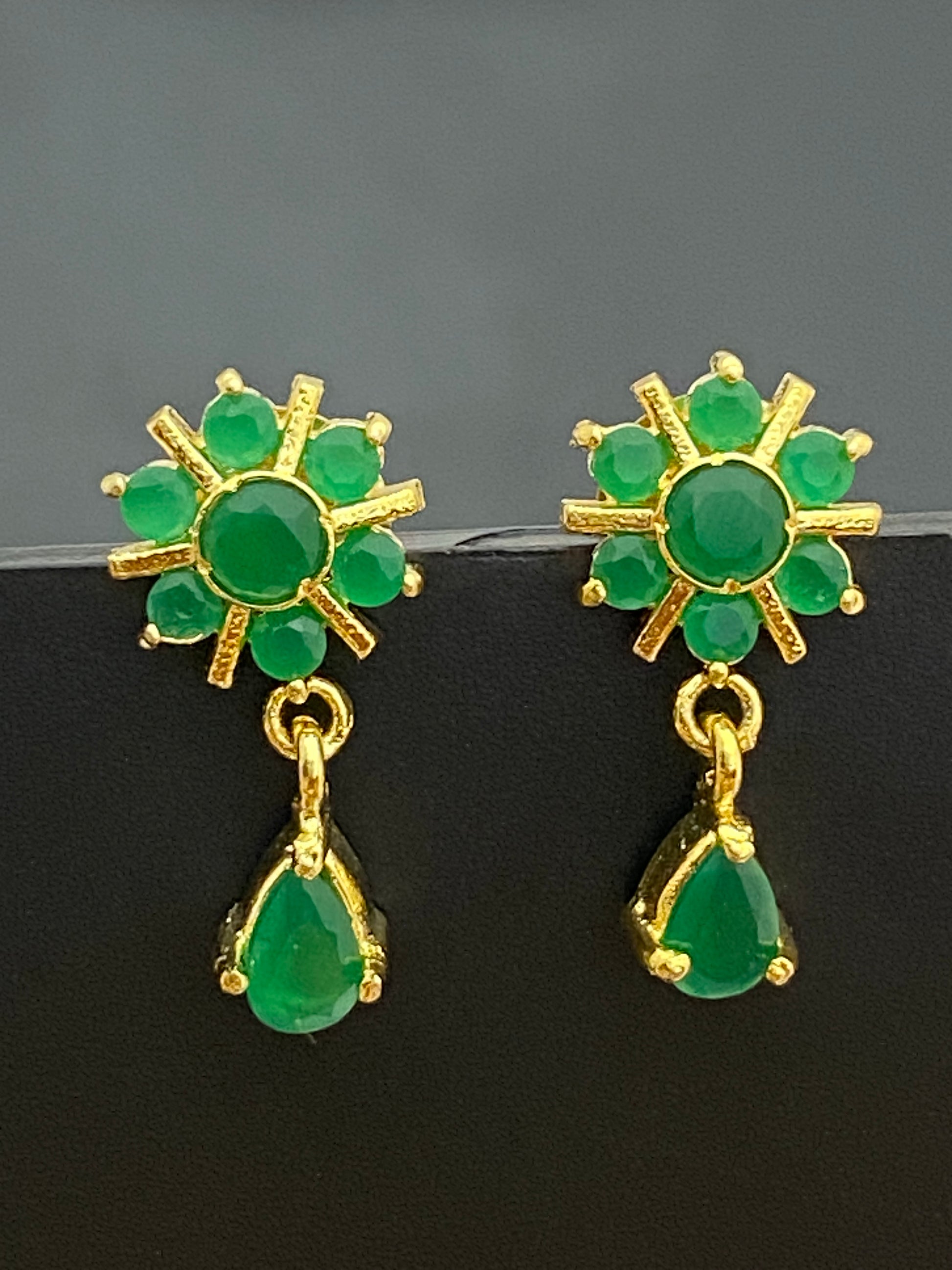 Gorgeous Gold Tone CZ Emerald Green Colored Earrings