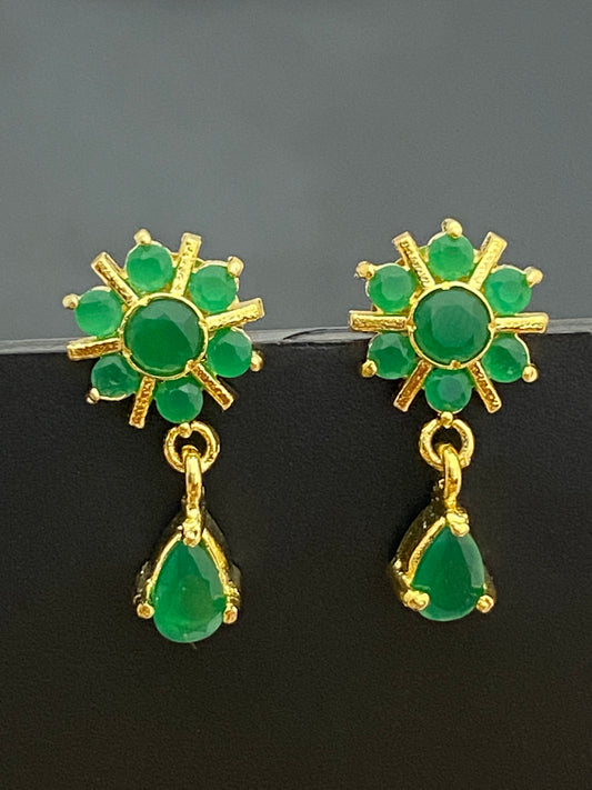 Gorgeous Gold Tone CZ Emerald Green Colored Earrings