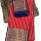 Red Color Pure Kanchi Soft Silk Blue And Gold Border Saree For Women In Near Me