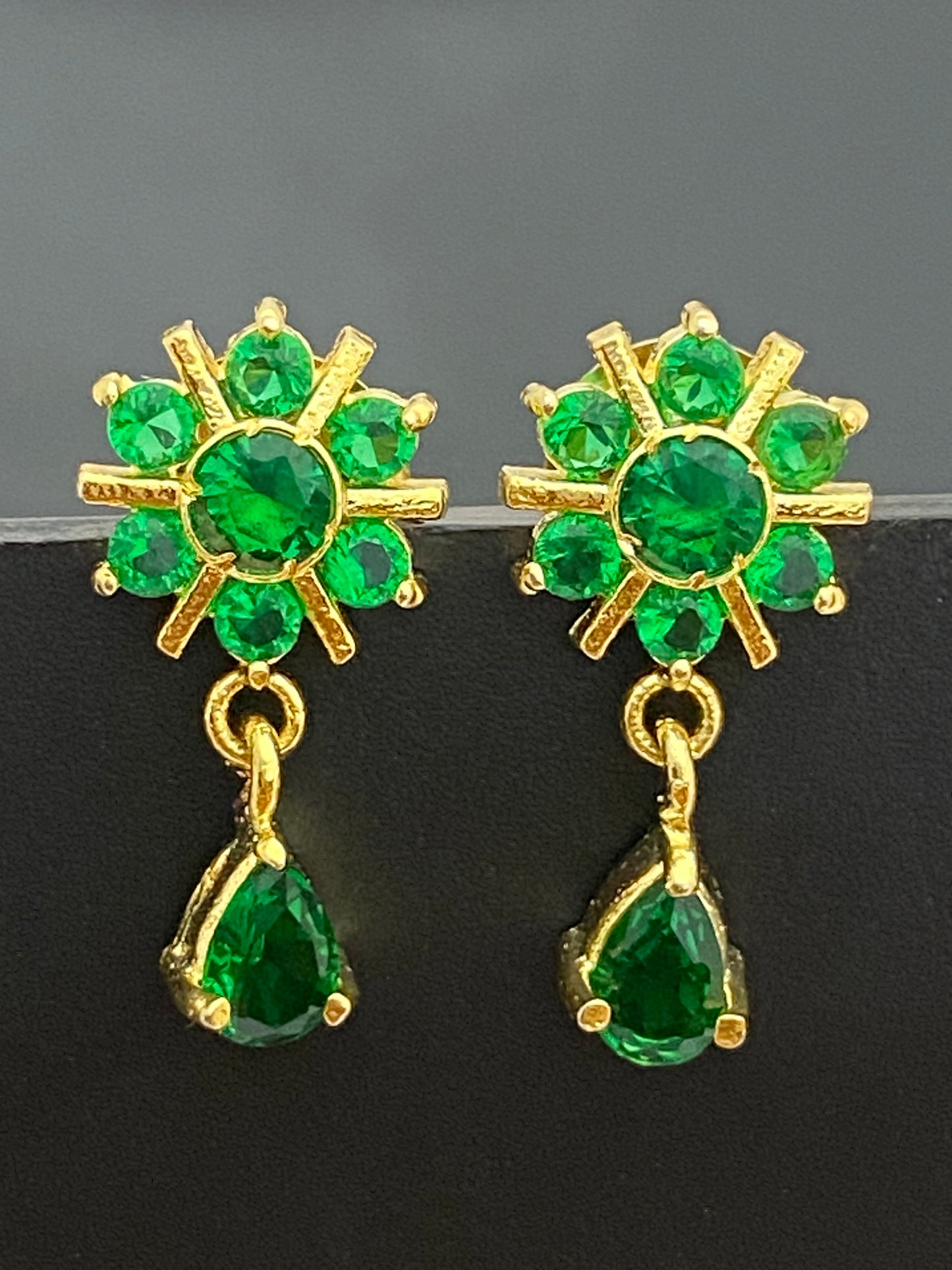 Beautiful Green Stoned Gold Plated Stud Earrings