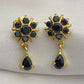 Elegant Black Stone Gold Plated Studded Floral Earrings