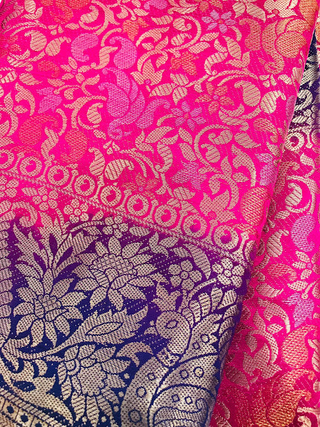 Pink Color Banarasi Soft Silk Peacock Motif Saree Near Me