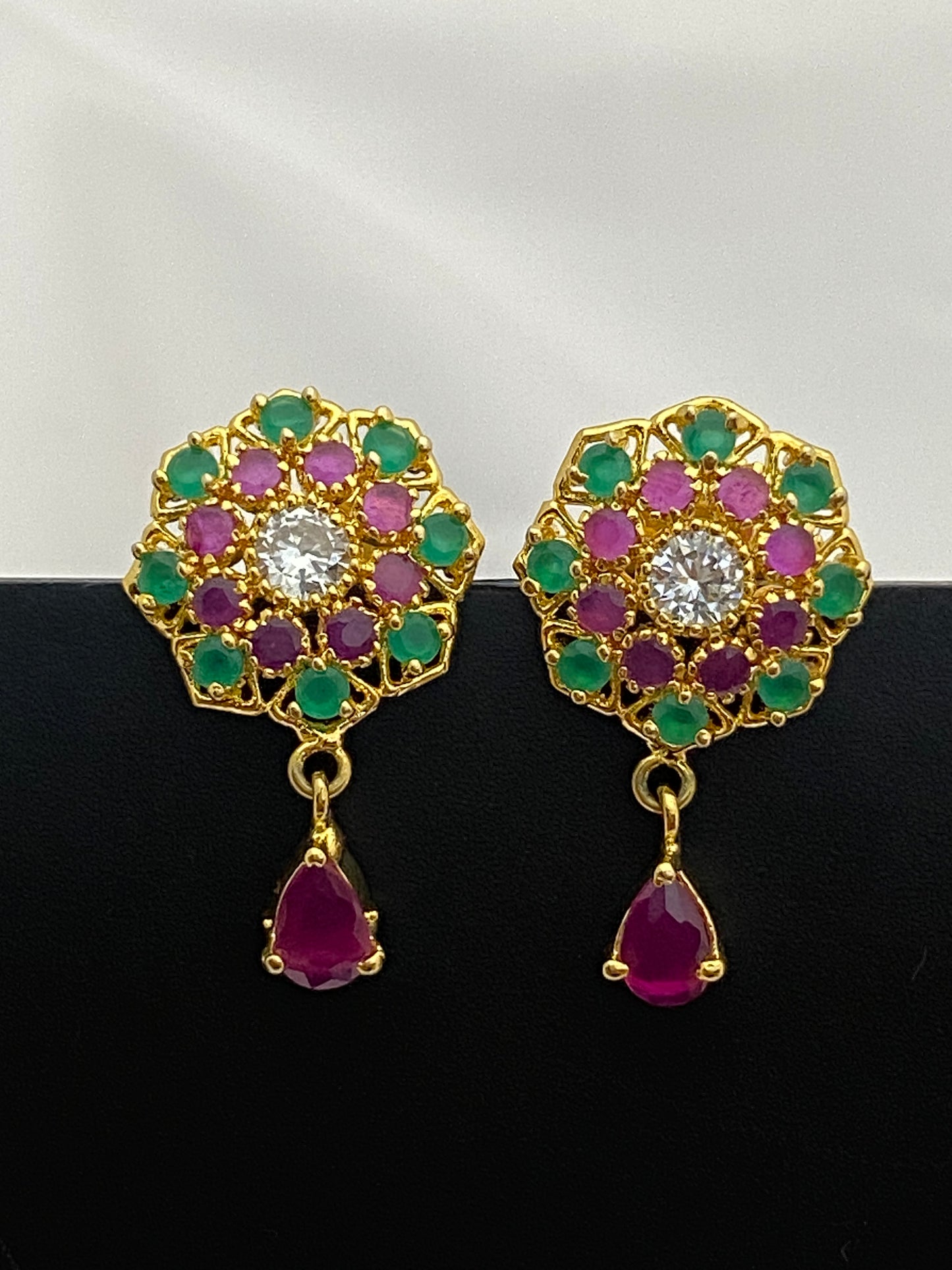 Delightful Ruby And Emerald Stoned Earrings For Women