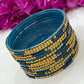 Beautiful Teal Blue Color Stone Design Glass Bangles For Women