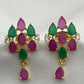 Beautiful Ruby And Emerald Color Party Wear Studded Earrings With Tear Drops