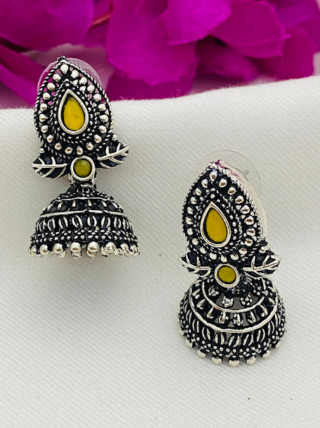 Beautiful Yellow And Silver Designer Oxidized Jhumkhas For Women In USA
