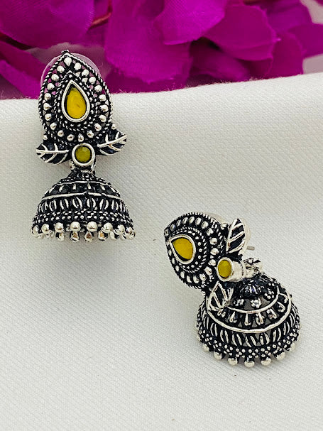 Beautiful Yellow And Silver Designer Oxidized Jhumkhas For Women In Mesa