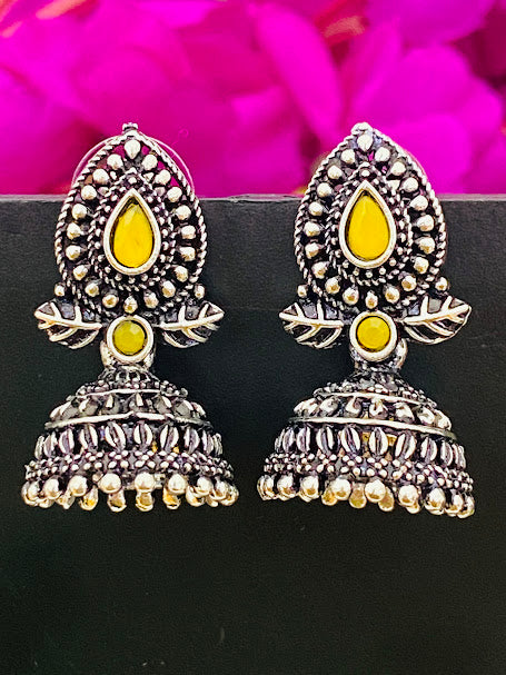 Beautiful Yellow And Silver Designer Oxidized Jhumkhas For Women In Chandler