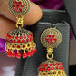 Charming Red Color Stoned Jhumka Earrings For Women Near Me