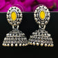 Elegant Yellow Color Designer Silver Oxidized Jhumkhas For Women