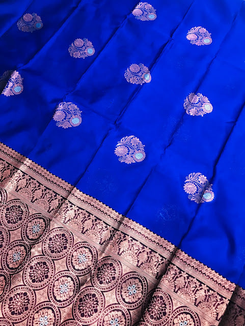 Charming Blue Color Fancy Design saree With Contrast Rich Pallu In USA