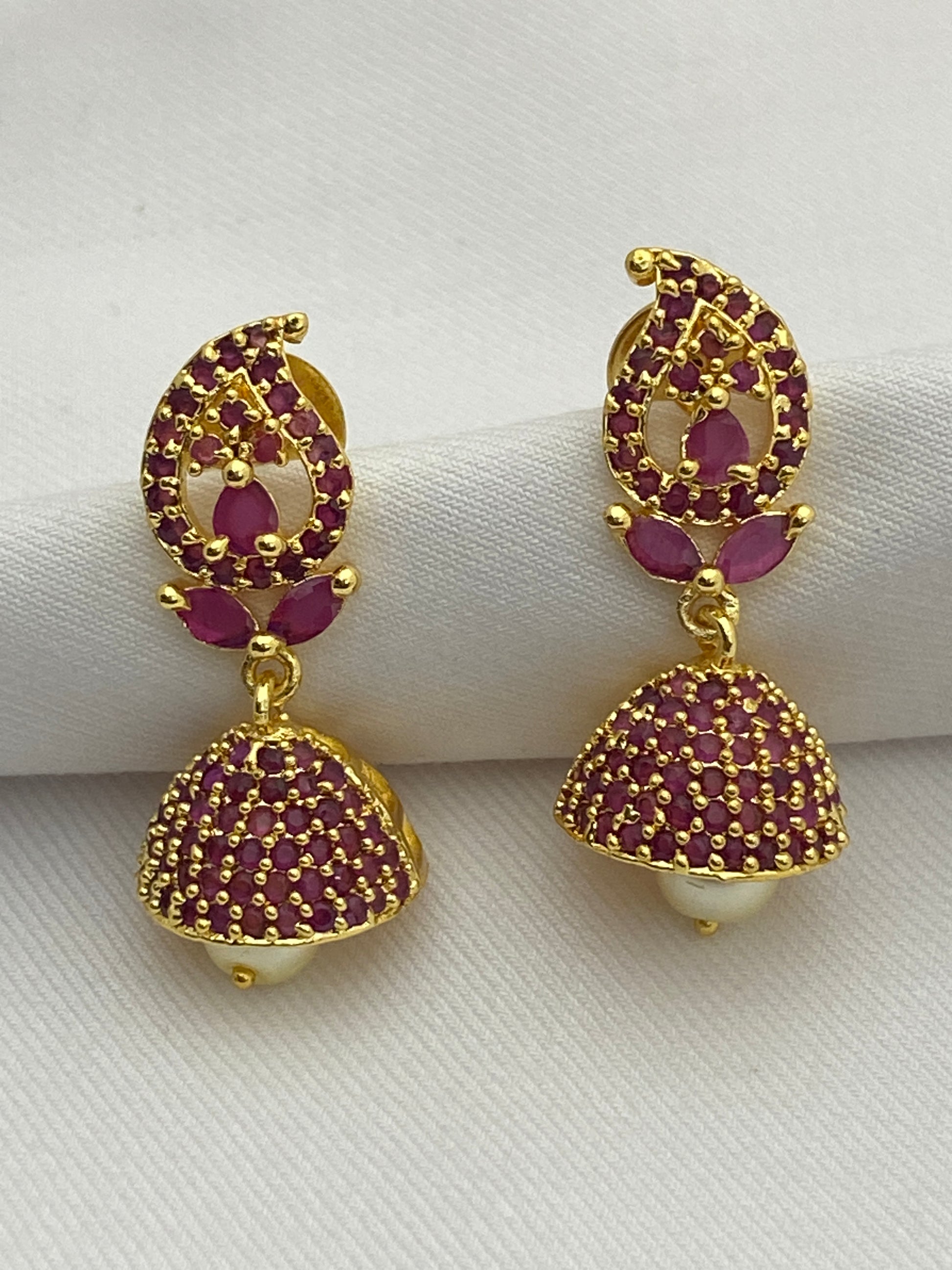 Ruby Stoned Jhumka Earrings For Women In USA