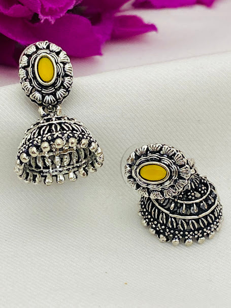 Elegant Yellow Color Designer Silver Oxidized Jhumkhas For Women Near Me