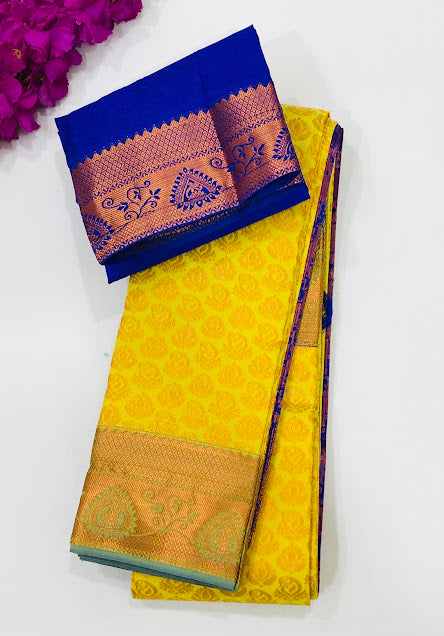 Charming Yellow Colored Art Silk Sarees With Blouse Contrast Border For Women